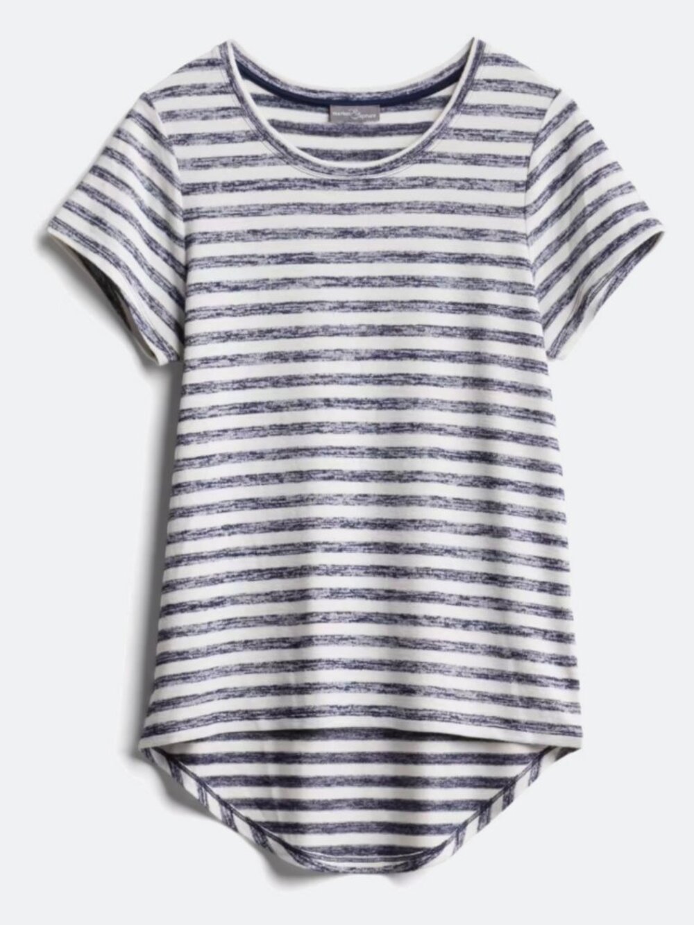 Market & Spruce Juuna Striped Hi Lo Knit Tee, Size Medium, Navy & White
